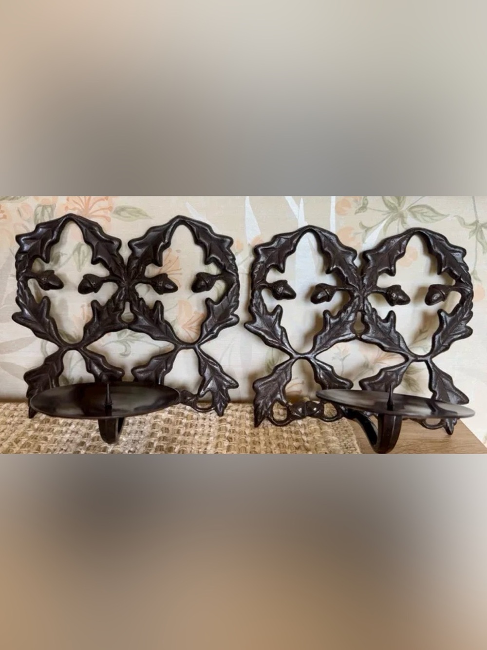 Vintage Mid Century Cast Iron Candle
Sconces Acorn Design Pair
